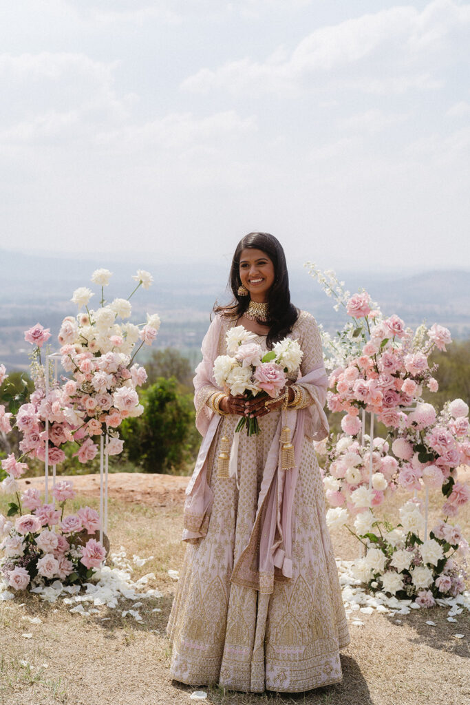 Bride wearing Indian lehenga during their Mount French Lodge Wedding in the Scenic Rim. 