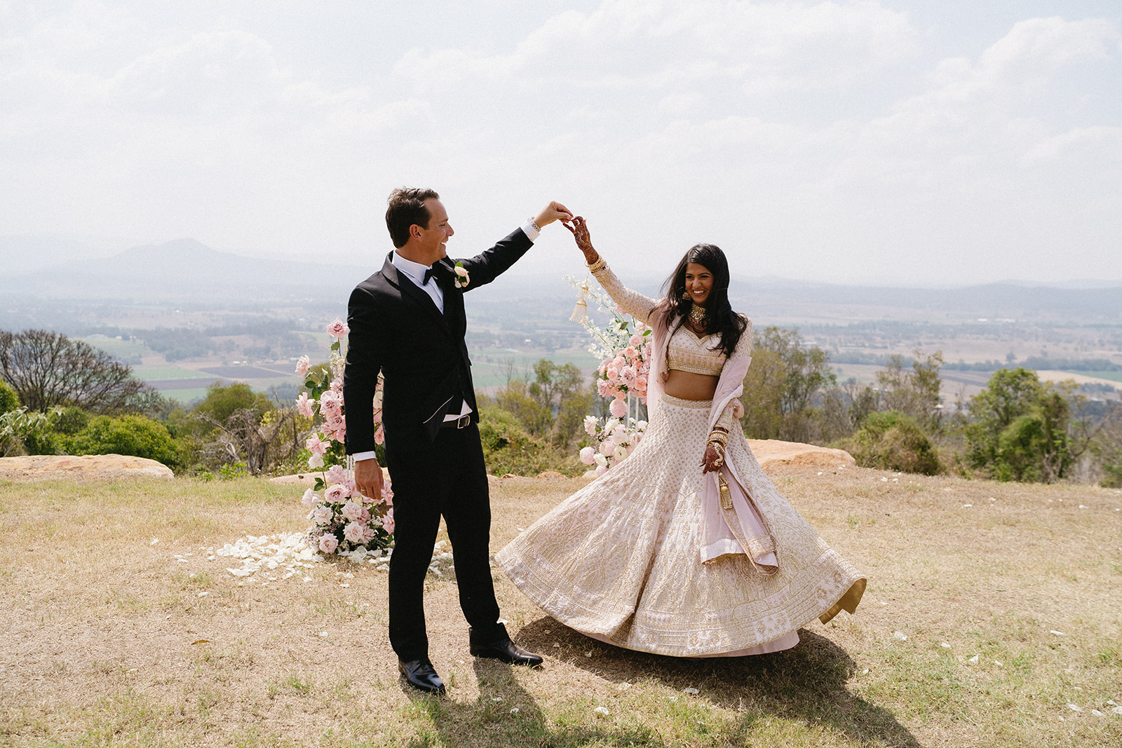 Indian Bride and Groom dancing during their Scenic Rim Wedding Photography Session